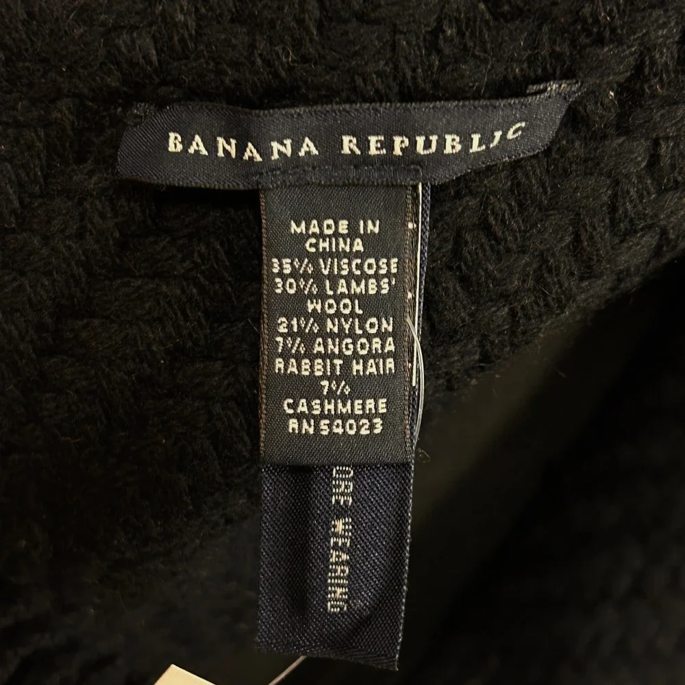 Banana Republic Lambswool Cashmere Scarf Black Basketweave Womens Unisex NEW